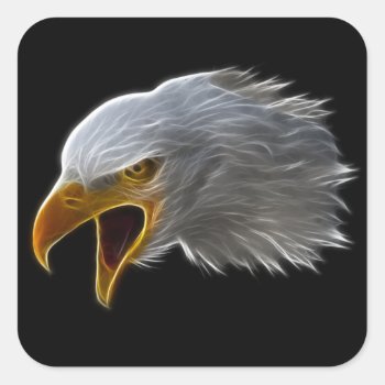 Screaming American Bald Eagle Head Square Sticker by Aurora_Lux_Designs at Zazzle