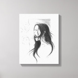 Screaming angry woman pencil drawing art canvas print