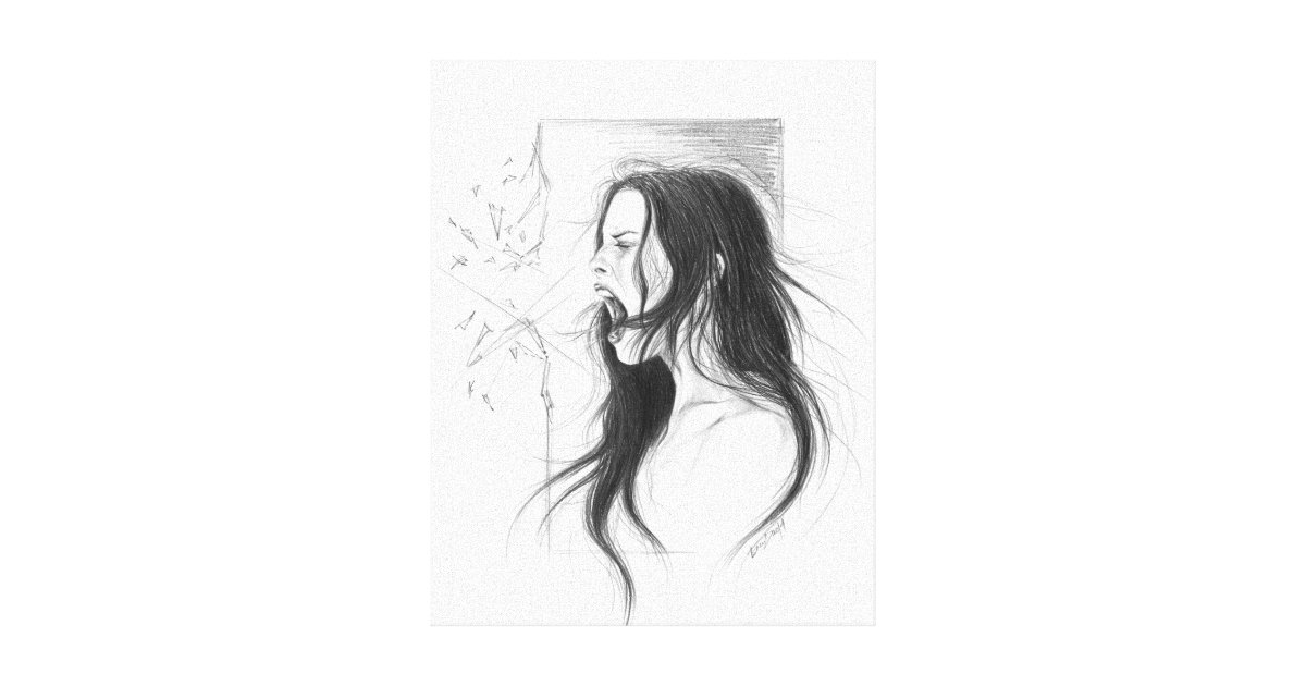 Screaming Angry Woman Pencil Drawing Art Canvas Print Zazzle Com