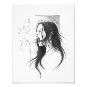 Screaming angry woman pencil drawing art photo print