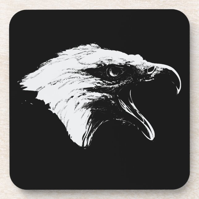 Screaming Bald Eagle in Black Pick Your Background Beverage Coaster (Front)