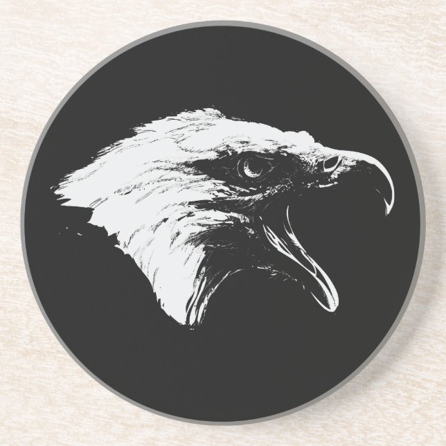 Screaming Bald Eagle in Black Pick Your Background Drink Coaster (Front)