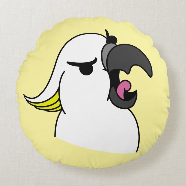 Screaming Cartoon Style Cockatoo With Text Round Pillow (Front)