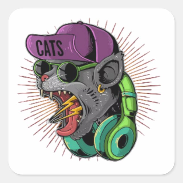 Screaming cat hypebeast teenager square sticker (Front)