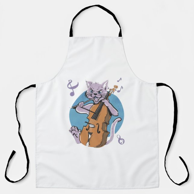 Screaming Cat Musician Playing Cello  Apron (Front)