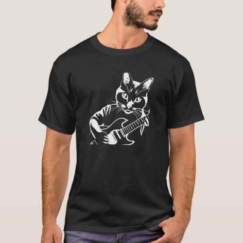 Screaming Cat Musician Playing E Guitar Pullover H