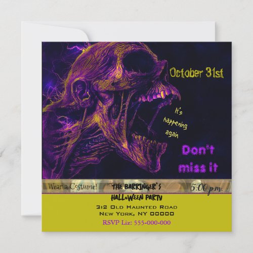 Screaming Dee Halloween Costume Party Invitation