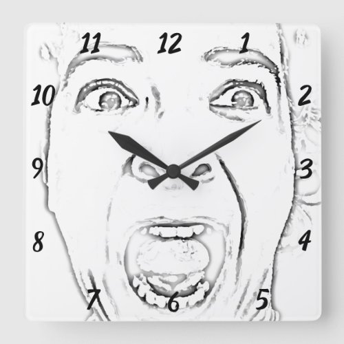 Screaming Face Hilarious Square Wall Clock