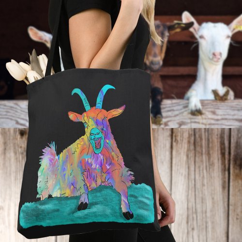 Screaming Goat Funny Colorful Illustration Tote Bag
