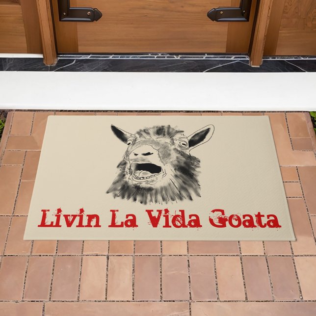 Screaming Goat Funny Slogan Livin La Vida Goata Doormat (Funny screaming goat animal art and quote livin la Vida Goata doormat)
