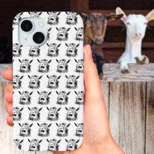 Screaming Goat Pattern Black and White iPhone 15 Case