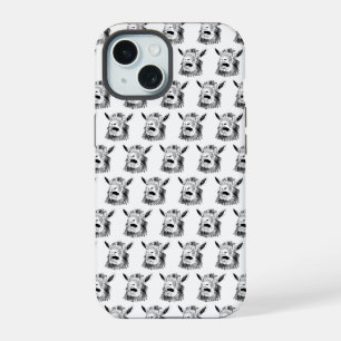 Screaming Goat Pattern Black and White iPhone 15 Case