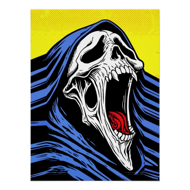 Screaming Hell Skull Pop Art Hooded Horror Poster (Front)