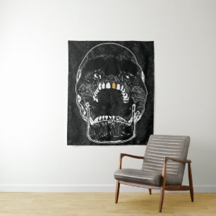 Screaming Man Gold Tooth Skull Tapestry