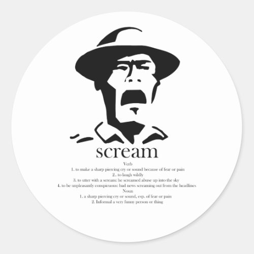 screaming man with definition classic round sticker