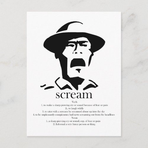 screaming man with definition postcard