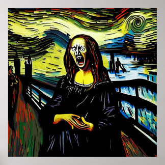 Screaming Mona Lisa Funny Parody Portrait  Poster