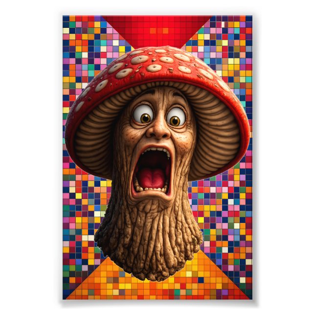 Screaming mushroom man graphic art print (Front)