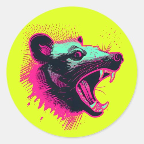 Screaming Opossum Classic Round Sticker