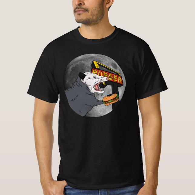 Screaming Opossum Eating in Front of The Moon T-Shirt (Front)