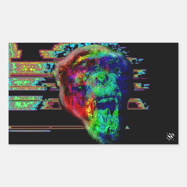 Screaming psychedelic chimp v2 rectangular sticker (Front)