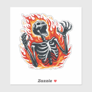 Screaming Skeleton On Fire Sticker