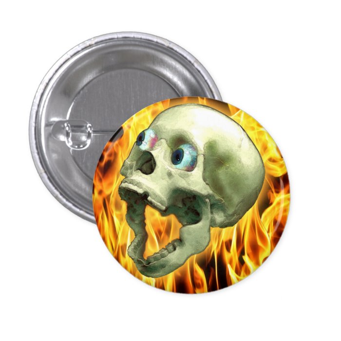 Screaming Skull & Flames Halloween Button