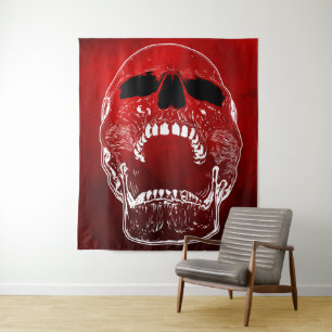 Screaming Skull on Red - Skulls Tapestry