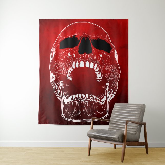 Screaming Skull on Red - Skulls Tapestry (In Situ)