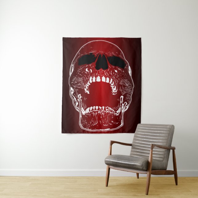 Screaming Skull on Red - Skulls Tapestry (In Situ)