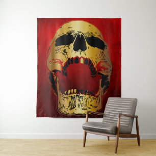 Screaming Skull on Red - Skulls Tapestry