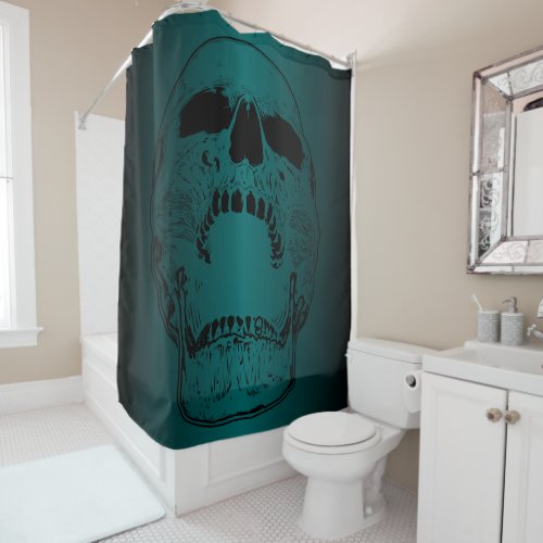 Screaming Skull- Teal and Black Skull Shower Curtain