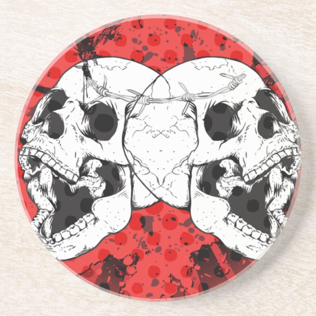 Screaming Skulls on Blood Red Sandstone Coaster (Front)