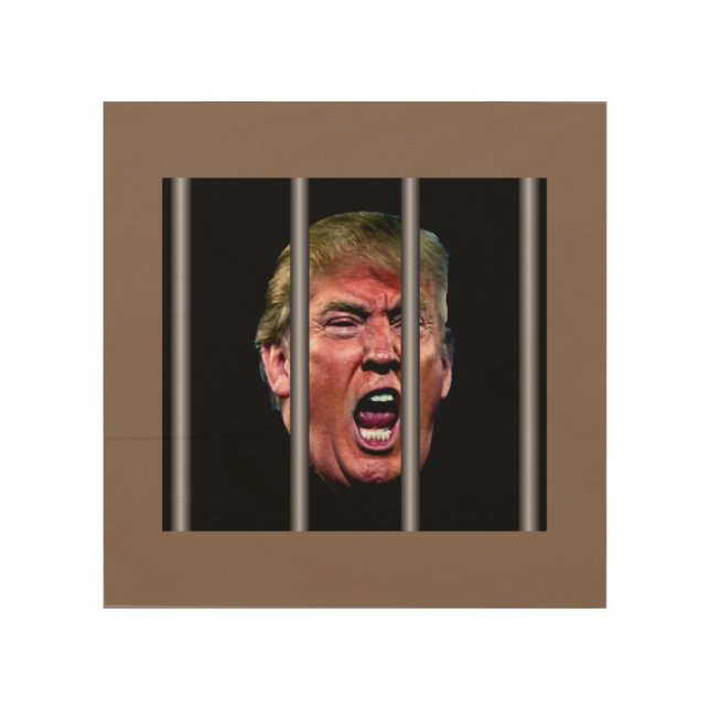 Screaming Whining Trump Head Behind Prison Bars Wood Wall Art (Front)