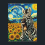 Screaming Zebra in a Faux Van Gogh Sunflower Field Postcard<br><div class="desc">A weird screaming zebra has arrived in the sunflower field a faux Van Gogh AI generated art</div>