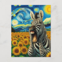 Screaming Zebra in a Faux Van Gogh Sunflower Field