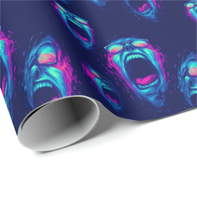 Screams of Despair - Trippy Horror Neon Wrapping Paper (Roll Corner)
