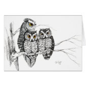 Screech Owl Family 2 Card in ink (Front Horizontal)