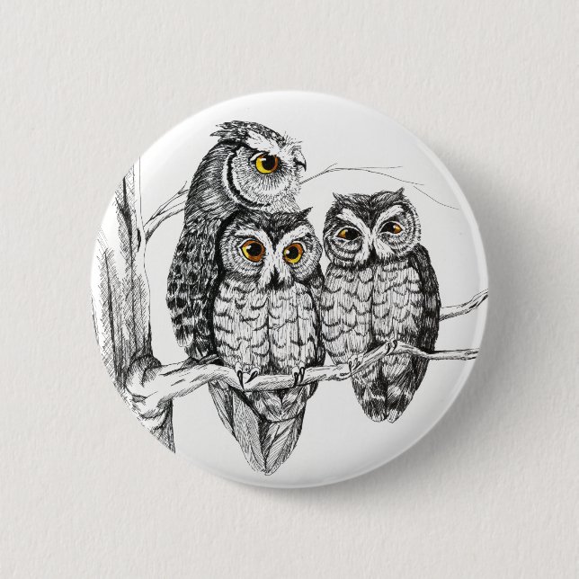 Screech Owl Family Button (Front)