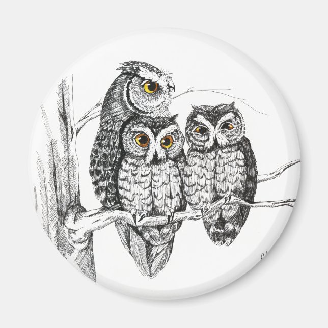 Screech Owl Family Magnet (Front)
