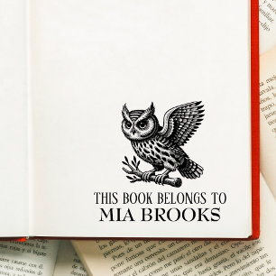 Screech Owl On Branch This Book Belongs To Rubber Stamp