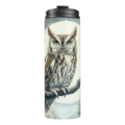 Screech Owl Watercolor Art Thermal Tumbler
