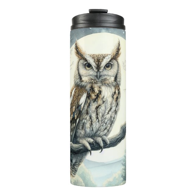 Screech Owl Watercolor Art Thermal Tumbler (Front)