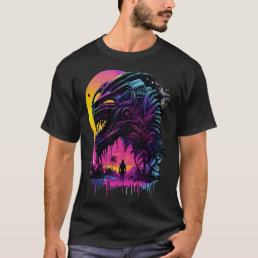 screen printed Alien graphic synthwave colorful T-Shirt