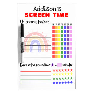 Screen time chart with name dry erase board