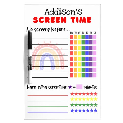 Screen time chart with name dry erase board