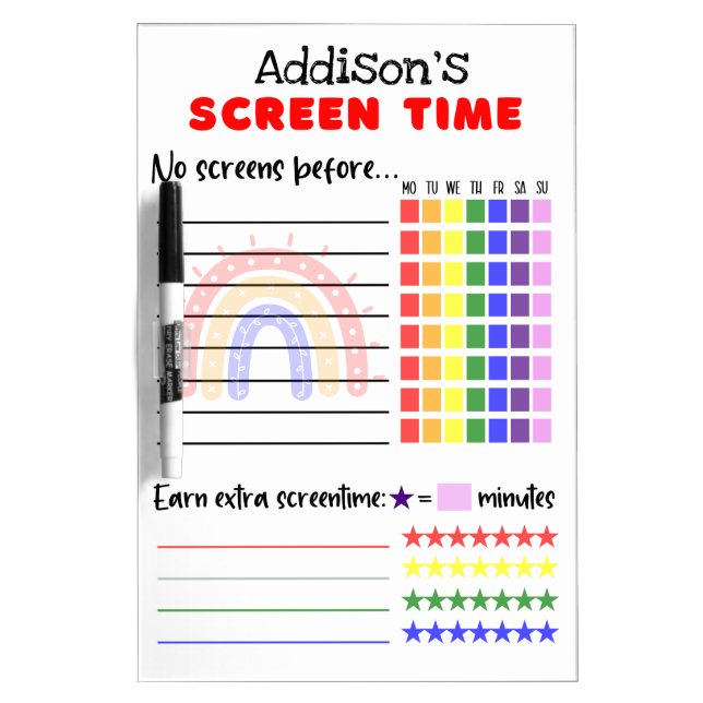 Screen time chart with name dry erase board (Front)