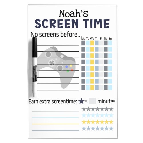 Screen time chart with name dry erase board