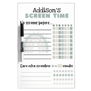 Screen time chart with name dry erase board