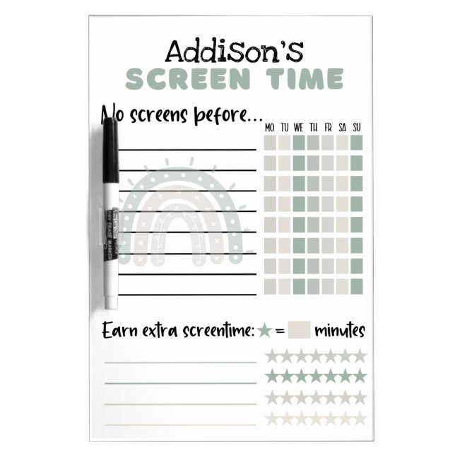 Screen time chart with name dry erase board (Front)